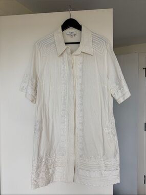 Sea Cream Embroidered Button-Front Shirt Dress